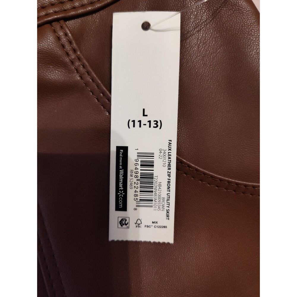 NWT Sexy Fall Brown Faux Leather Mini Skirt Front Zipper, Button & Pockets SZ L - Picture 4 of 9
